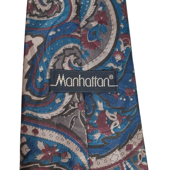 Manhattan Mens Necktie Tie Designer Accessory Vintage Floral Office Blue Gift - Picture 4 of 5